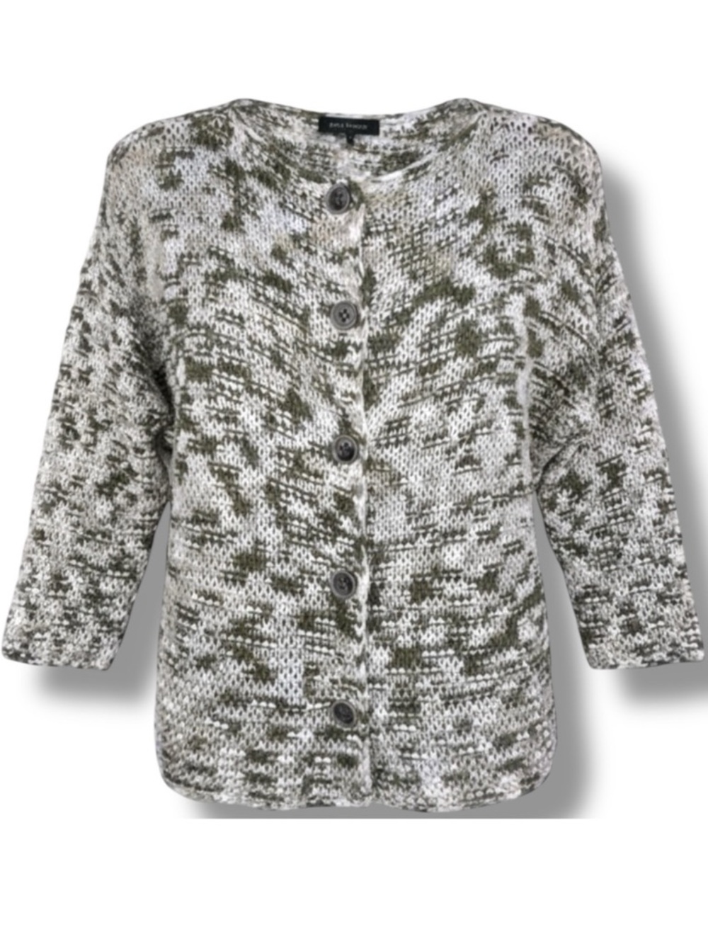 United Colors Of Benetton Olive Cream Blue Marled Button Front Cardigan Sz